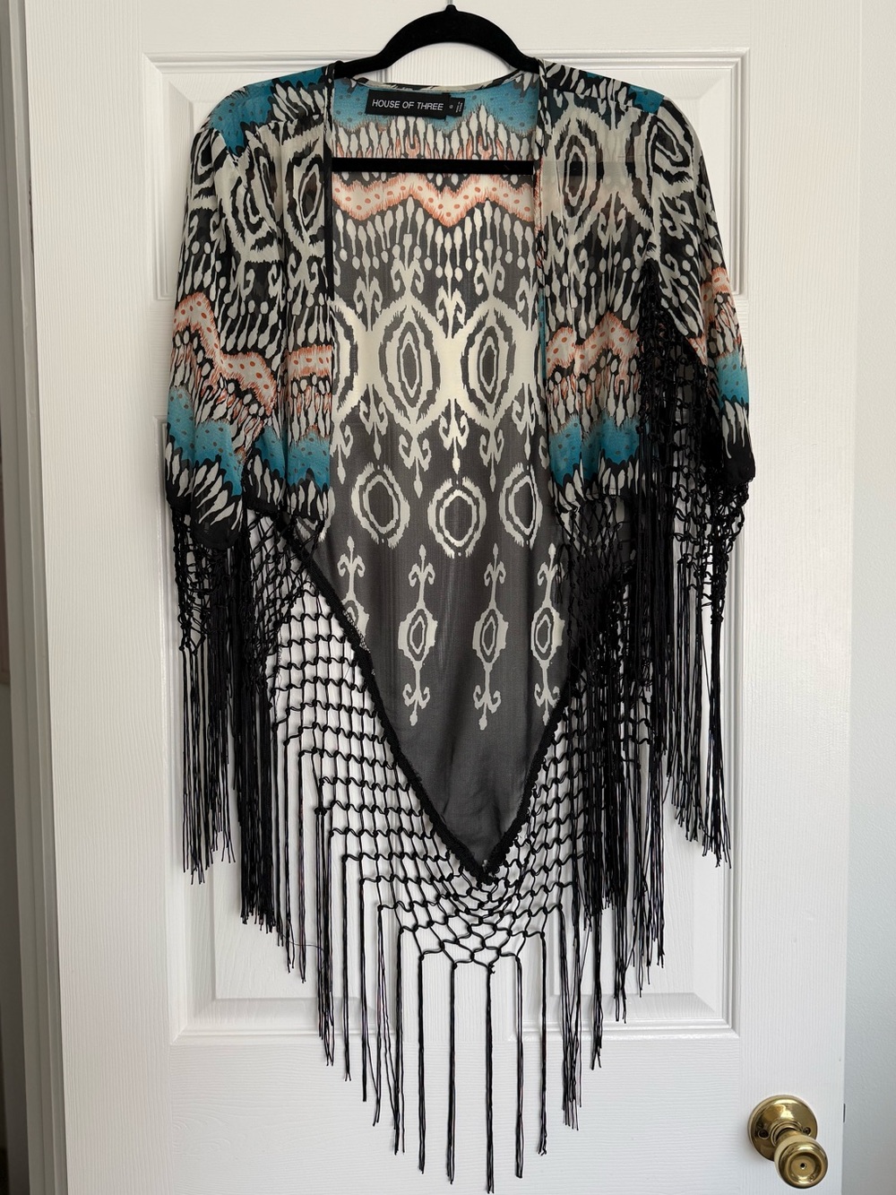 House of Three LF Fringed Bohemian Poncho Kimono | Multicolor | Women’s